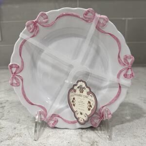 Set 4 Shabby Chic Pink Bows 6.75” Melamine Appetizer Plates NEW Valentine’s Baby